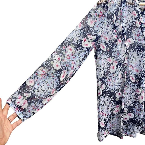 Joie Womens Multicolor Floral Long Sleeve Split Neck Pleated Blouse Top Size XS - Picture 10 of 12